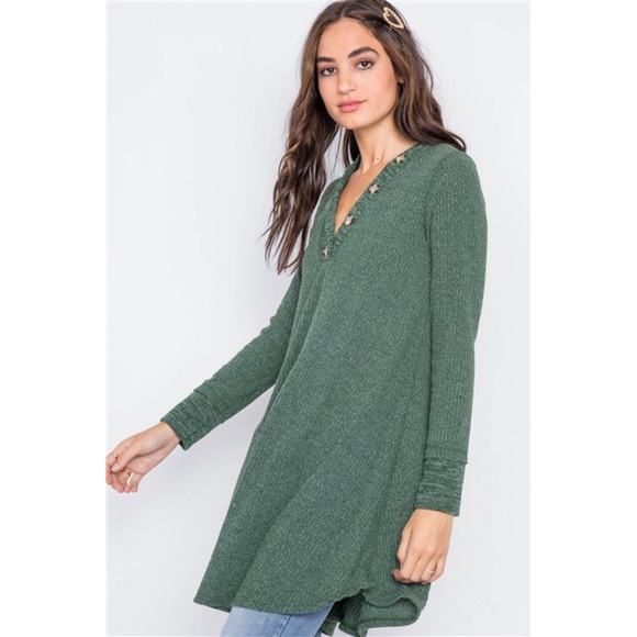 HUNTER GREEN KNIT LONG SLEEVE SWEATER DRESS - Picture 3 of 6